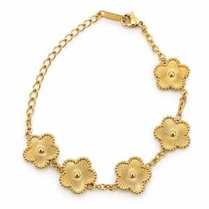 18K Gold Plated Five Flower Link Bracelet Adjustable Lobster Clasp